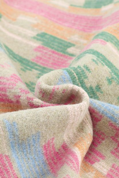 Light Pink Aztec Patch Drawstring Hooded Zip Up Jacket