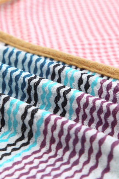 Multicolor Seamed Patchwork V Neck Plus Size Sleeveless Top