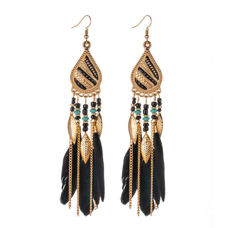 Feather earrings and pearl earrings
