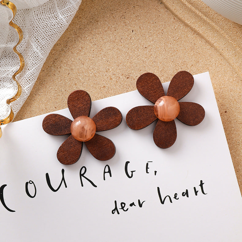 Sweet girl brown earrings literary retro cool acrylic plush earrings wild net red earrings