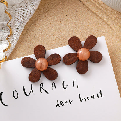 Sweet girl brown earrings literary retro cool acrylic plush earrings wild net red earrings