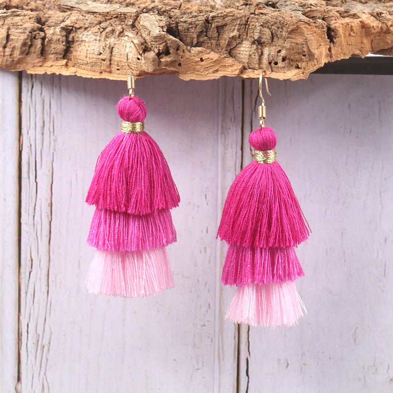 Wool stitching tassel earrings
