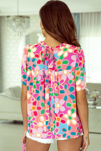 Multicolor Floral Print Bubble Sleeve Shirt