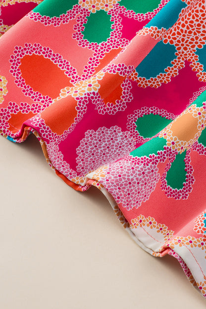 Multicolor Floral Print Bubble Sleeve Shirt