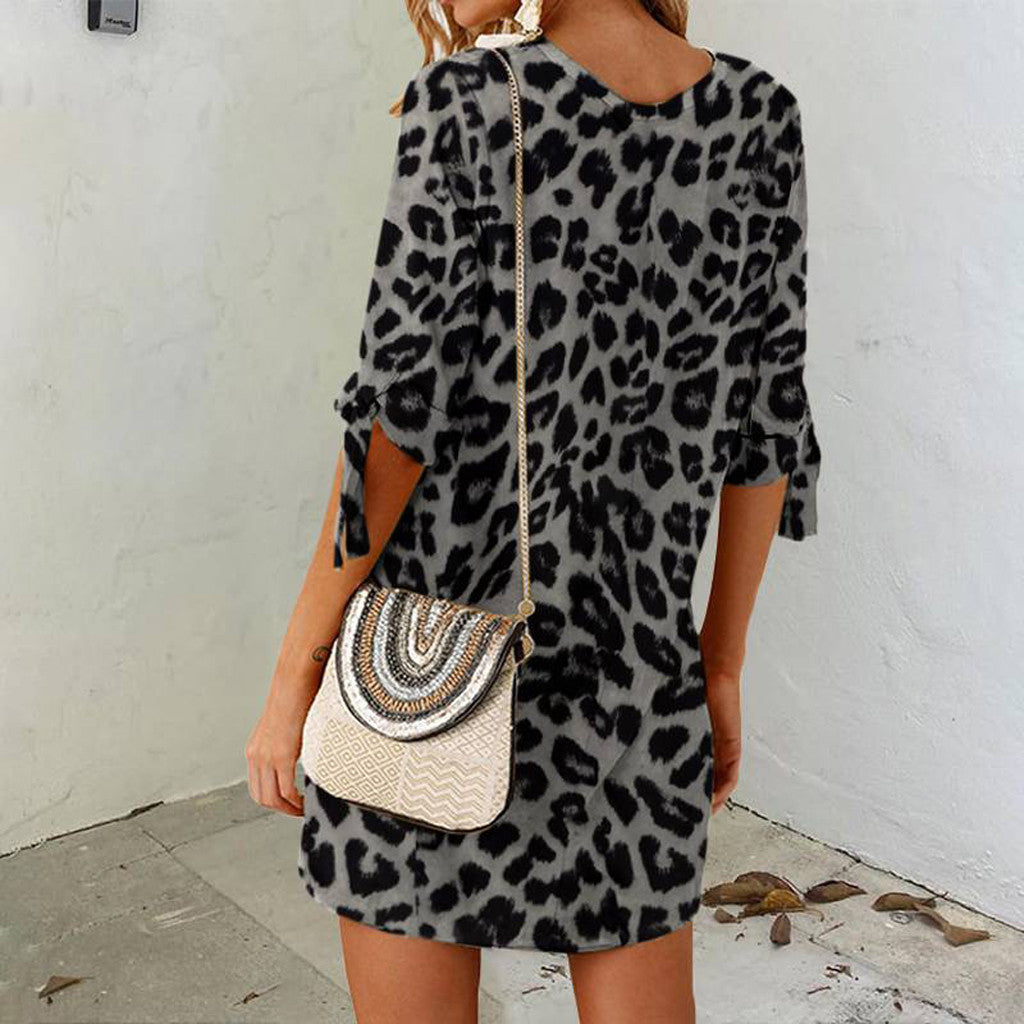 Women's Clothing Leopard Print Round Neck Dress