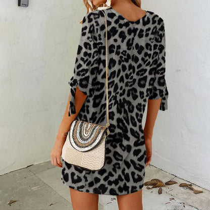 Women's Clothing Leopard Print Round Neck Dress