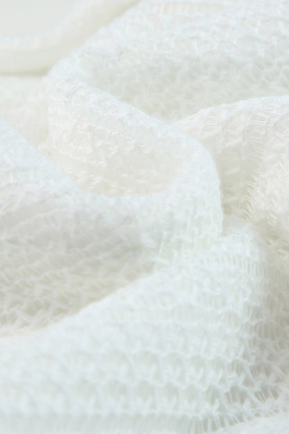 Beige Sheer Pattern Knit Pocketed Romper