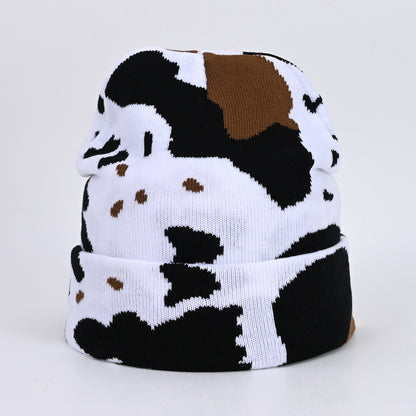 Cow Pattern Knitted Hat Jacquard Popular Hip Hop Letter Cap Street Trend
