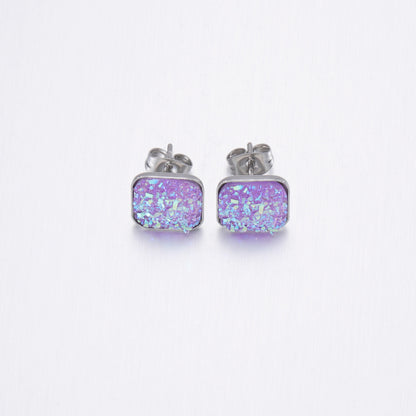 Girls' Sweet Personality Ear Studs Multi-specification Square Concave-convex Vug Starry Rhinestone Earrings