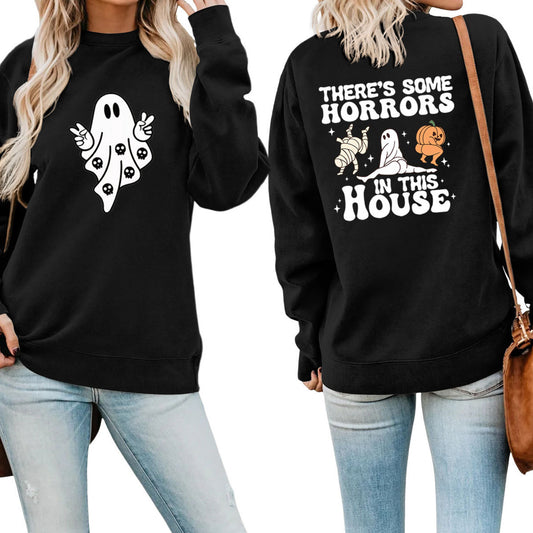 Women's Fashion Casual THERE'S SOME HORRORS Printed Pullover Long Sleeve Sweater