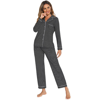 Women's Cardigan Striped Polka Dot Long Sleeve Trousers Homewear Pajamas