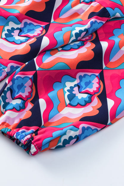 Multicolor Abstract Geometric Print Long Sleeve High Waist Dress