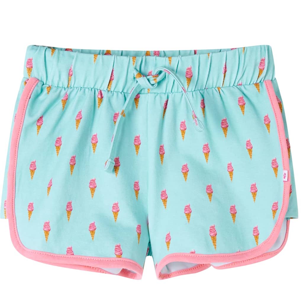 Children's shorts with drawstring, light mint green, size 104.