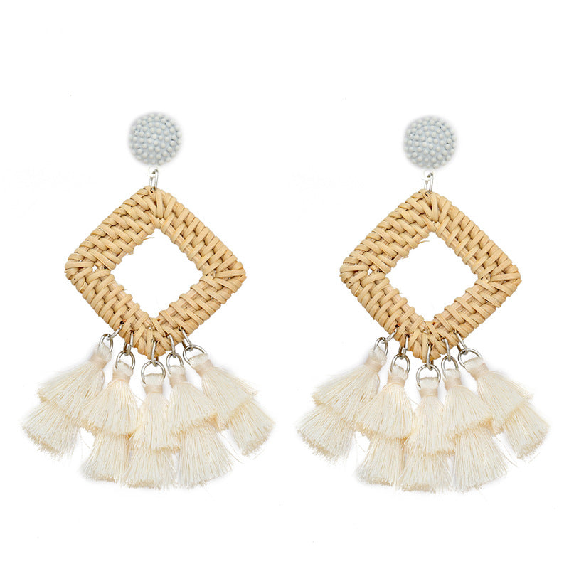 Rattan raffia tassel earrings