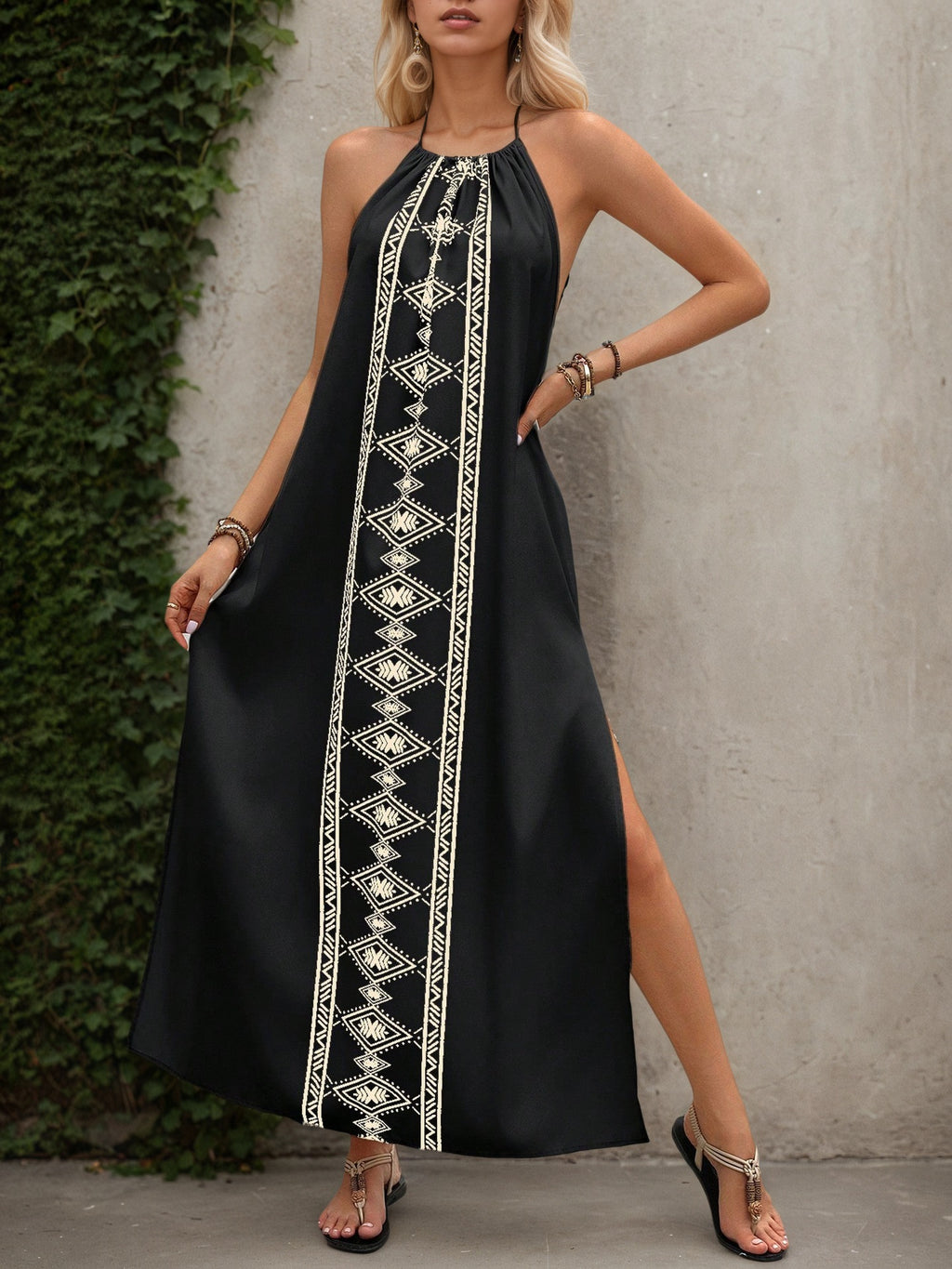 Womens Backless High-Slit Holiday Slip Dress