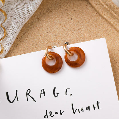 Sweet girl brown earrings literary retro cool acrylic plush earrings wild net red earrings