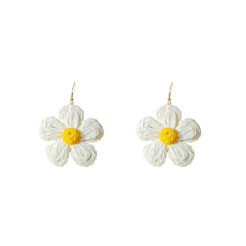 Handwoven Lafia Beautiful Flower Earrings