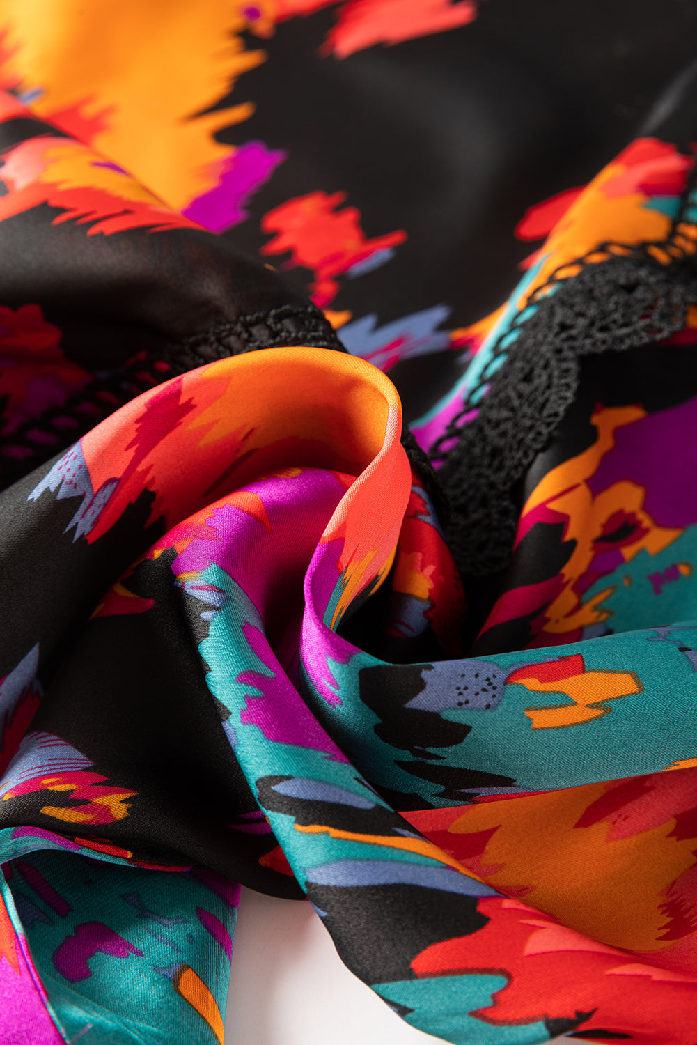 Black Abstract Print Pleated High Waist Maxi Dress