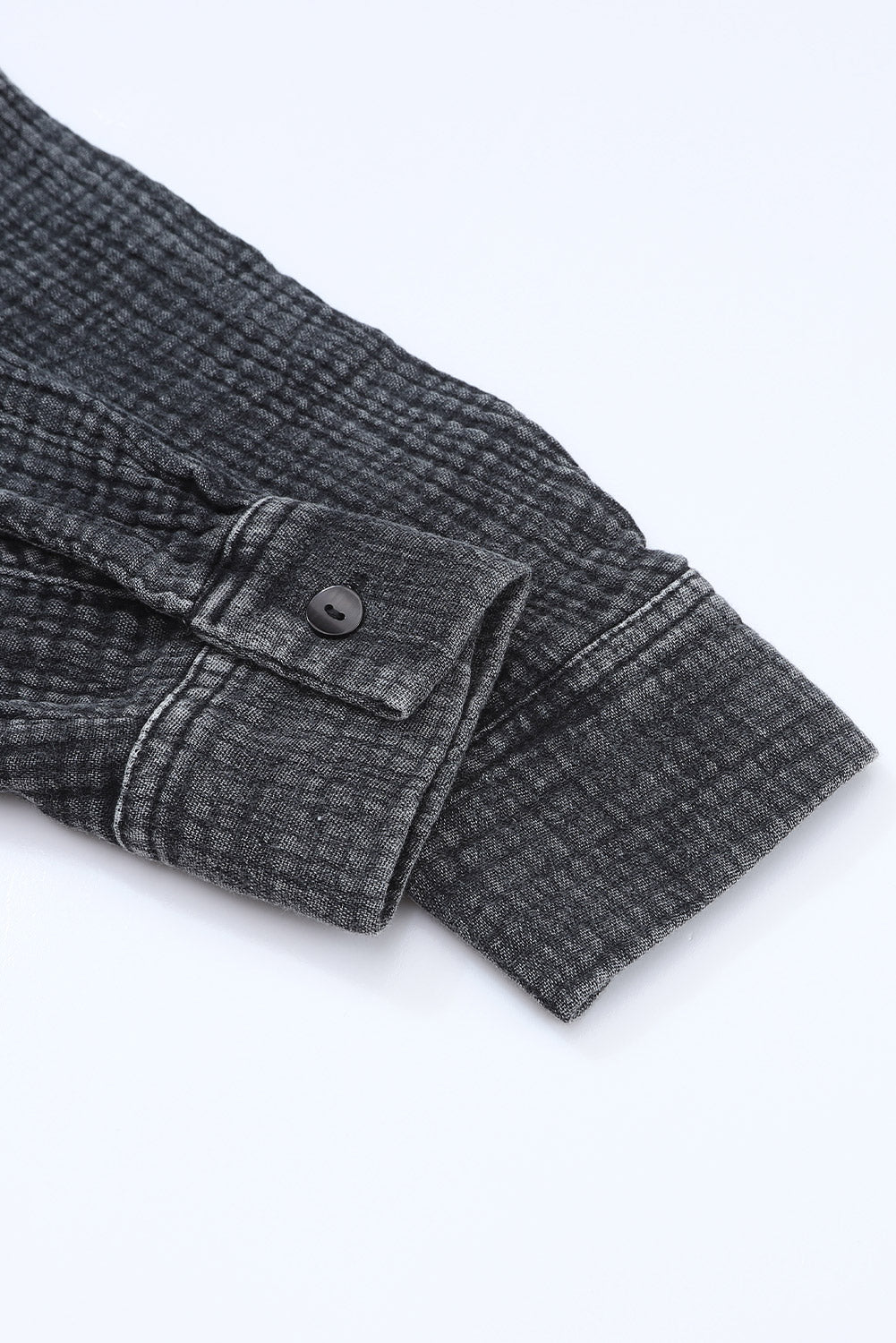 Light Blue Plus Size Split Neck Buttons Crinkled Blouse