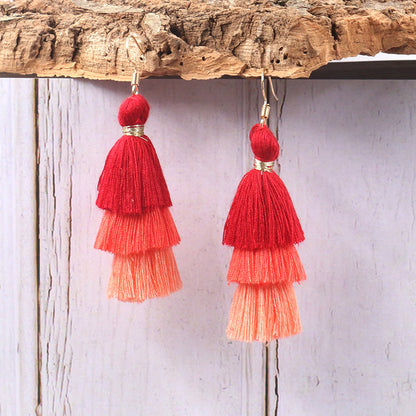 Wool stitching tassel earrings