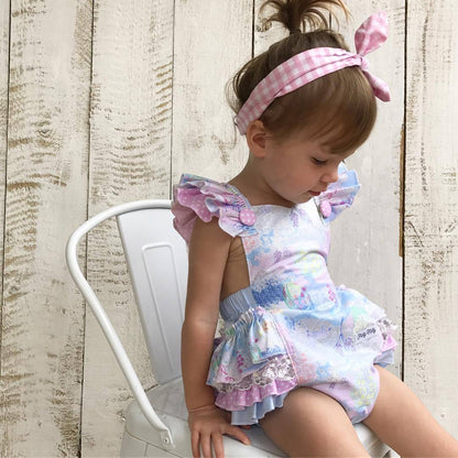 Woven Cotton Printed Colorful Girls' Bag Buckle One-piece Romper Romper Children's Clothing
