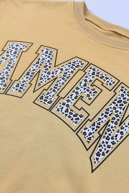 Pink AMEN Leopard Letter Print Oversized Pullover Sweatshirt