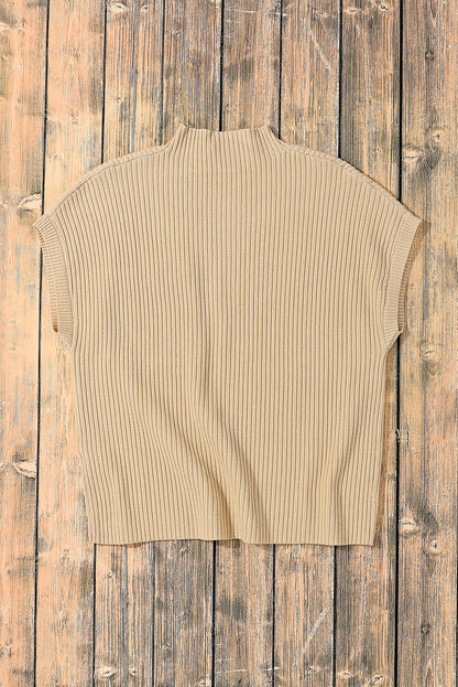 Blackish Green Patch Pocket Ribbed Knit Short Sleeve Sweater