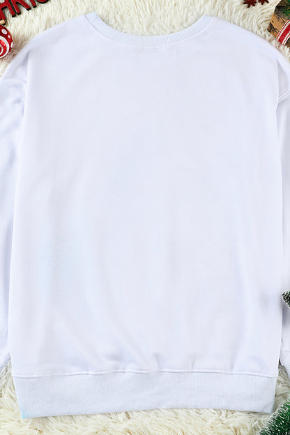 Pink Letters Print Ribbed Knit Trim Sweatshirt