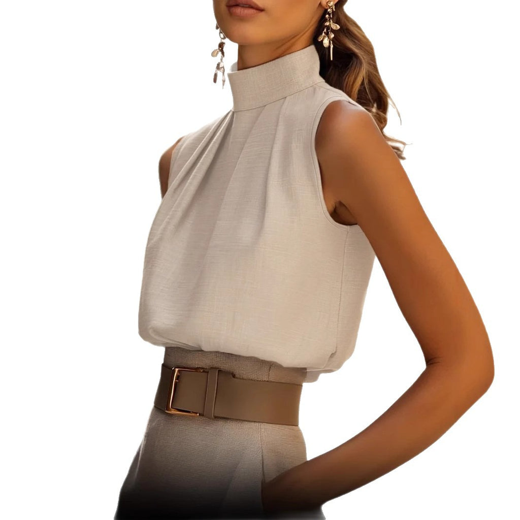 Elegant Womens Fashion New Designer-style Pleated Tank Toploose-fitting Slimming Top