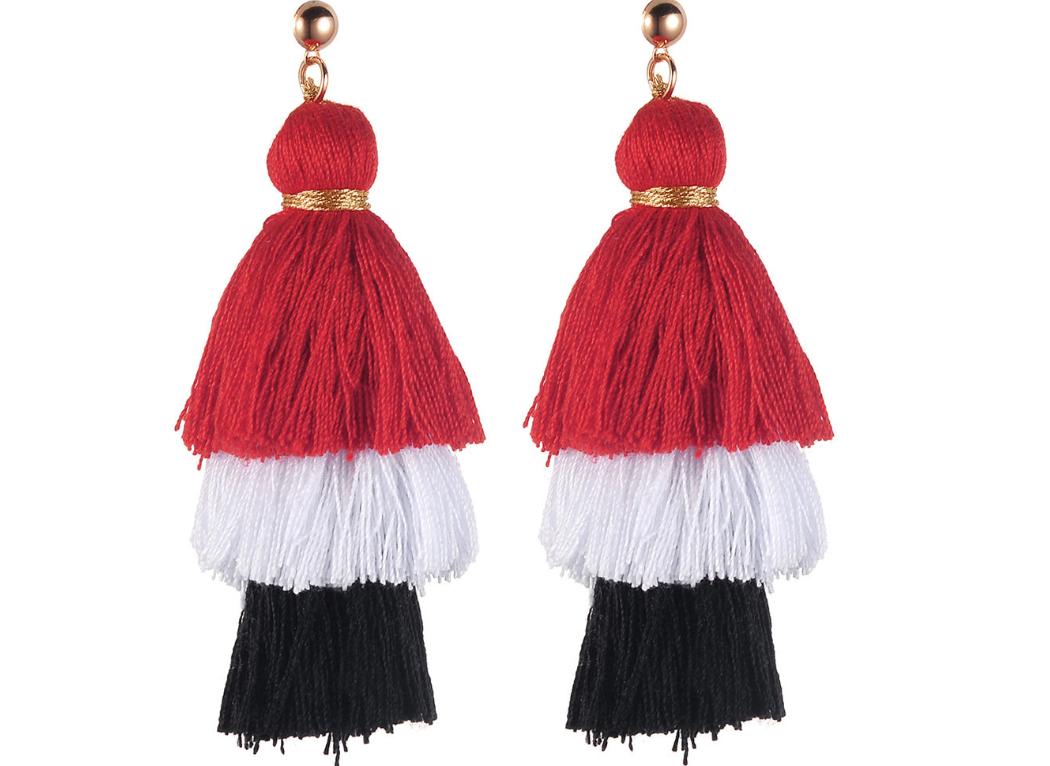 Cotton tassel three-layer gradient color tassel earrings earrings
