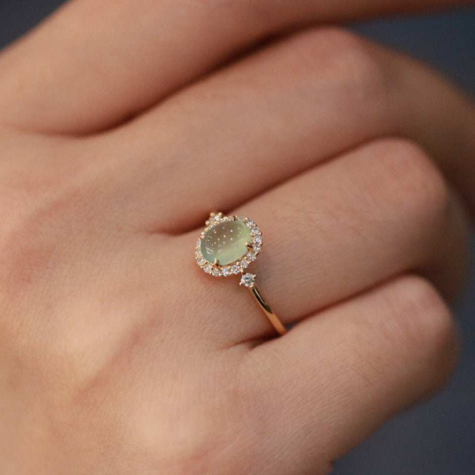 New Chalcedony Ring Female S925 Silver Inlaid High Ice Big Egg Noodles