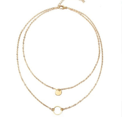 New Summer Multi Layer Sequined Choker Necklace For Women Gold Color Double Layer Round Pendant Necklace Fashion Jewelry
