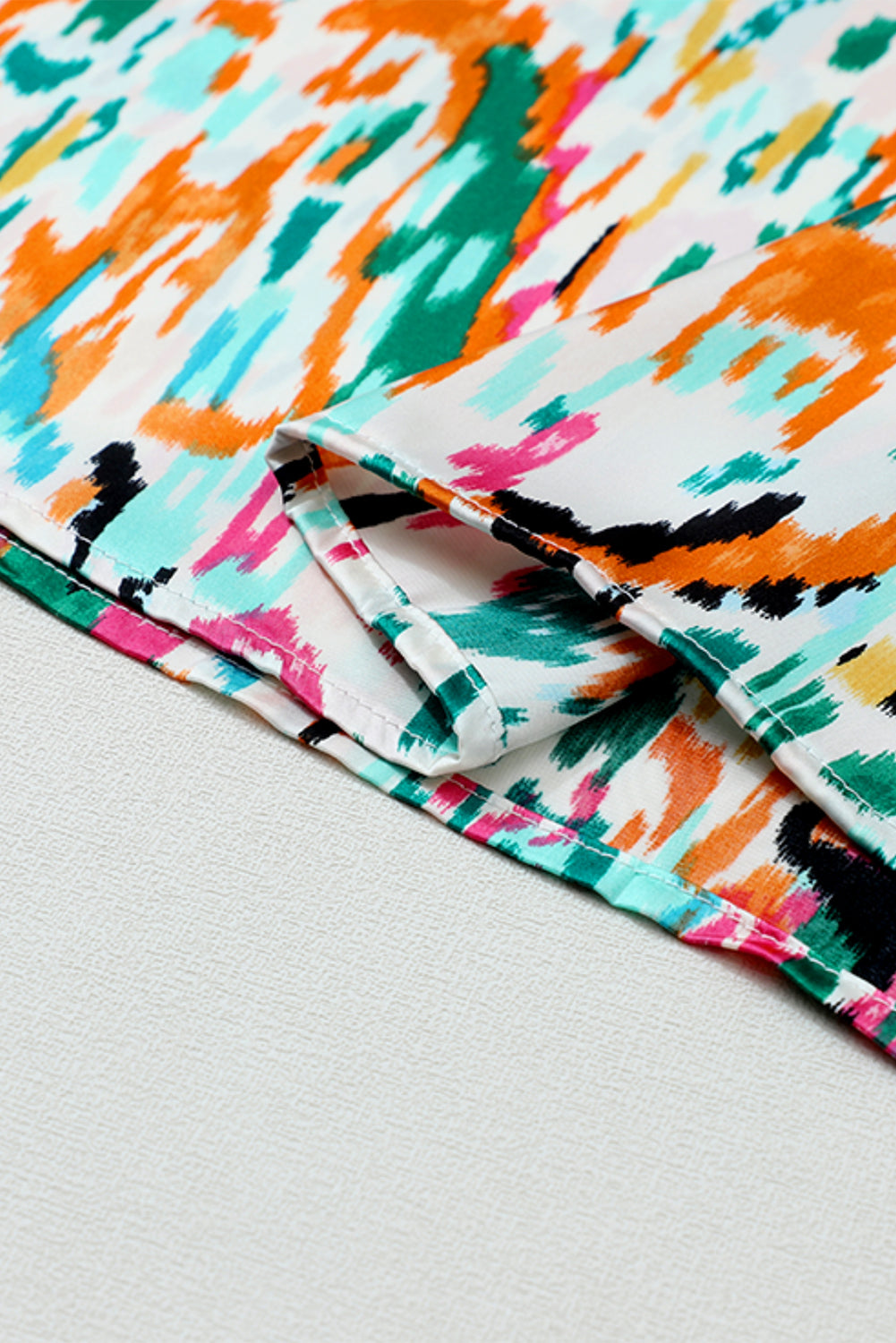 Multicolor Abstract Print Ruffled V Neck Plus Size Blouse