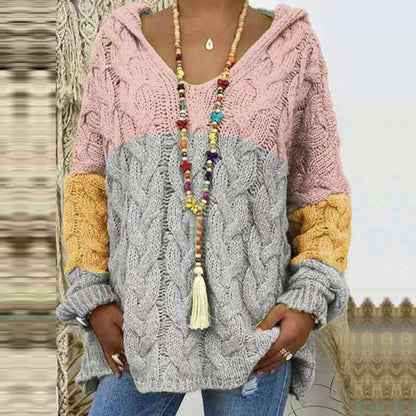 Autumn And Winter New Sweater Pure Color Twist Knit Hoodie