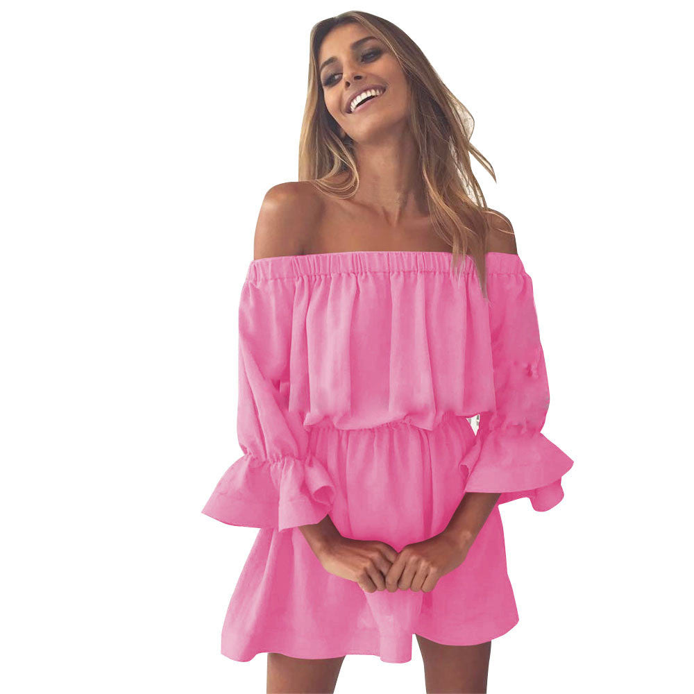 One-line neck waist sexy dress