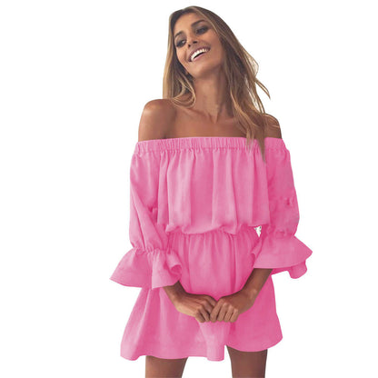 One-line neck waist sexy dress