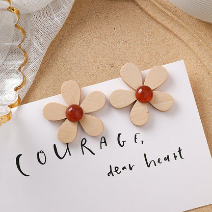 Sweet girl brown earrings literary retro cool acrylic plush earrings wild net red earrings