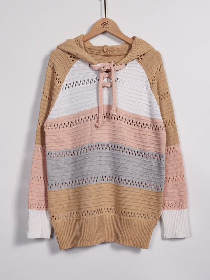 Women's Fashion Temperament Color Matching Hooded Long-sleeved Sweater