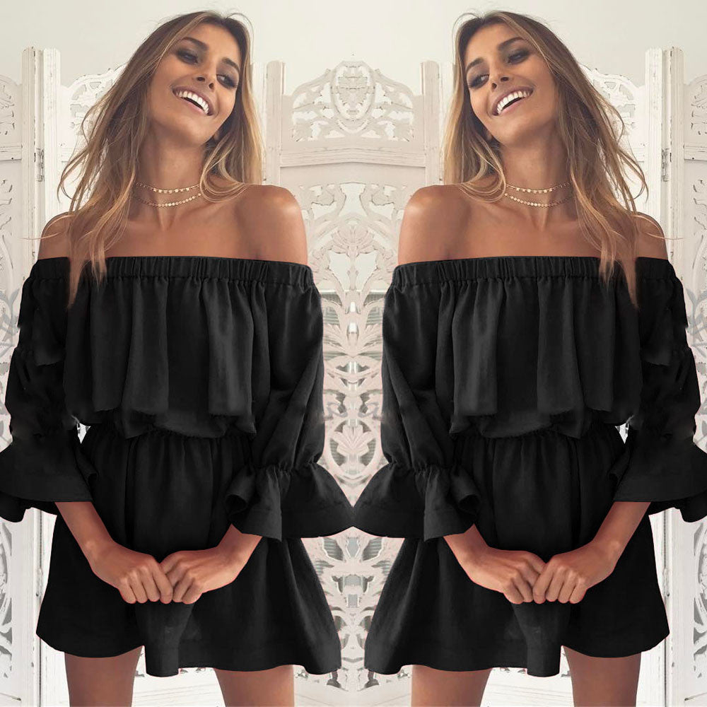 One-line neck waist sexy dress