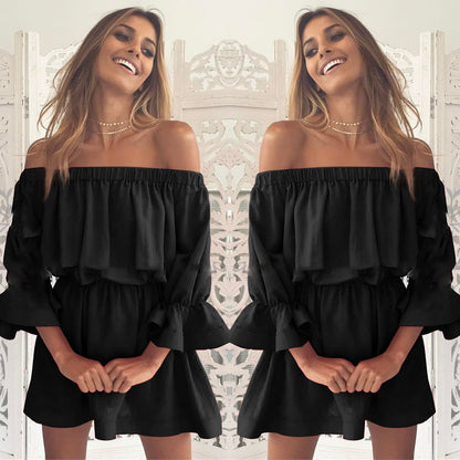 One-line neck waist sexy dress