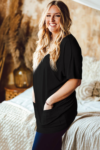 Khaki Side Pockets Short Sleeve Tunic Top