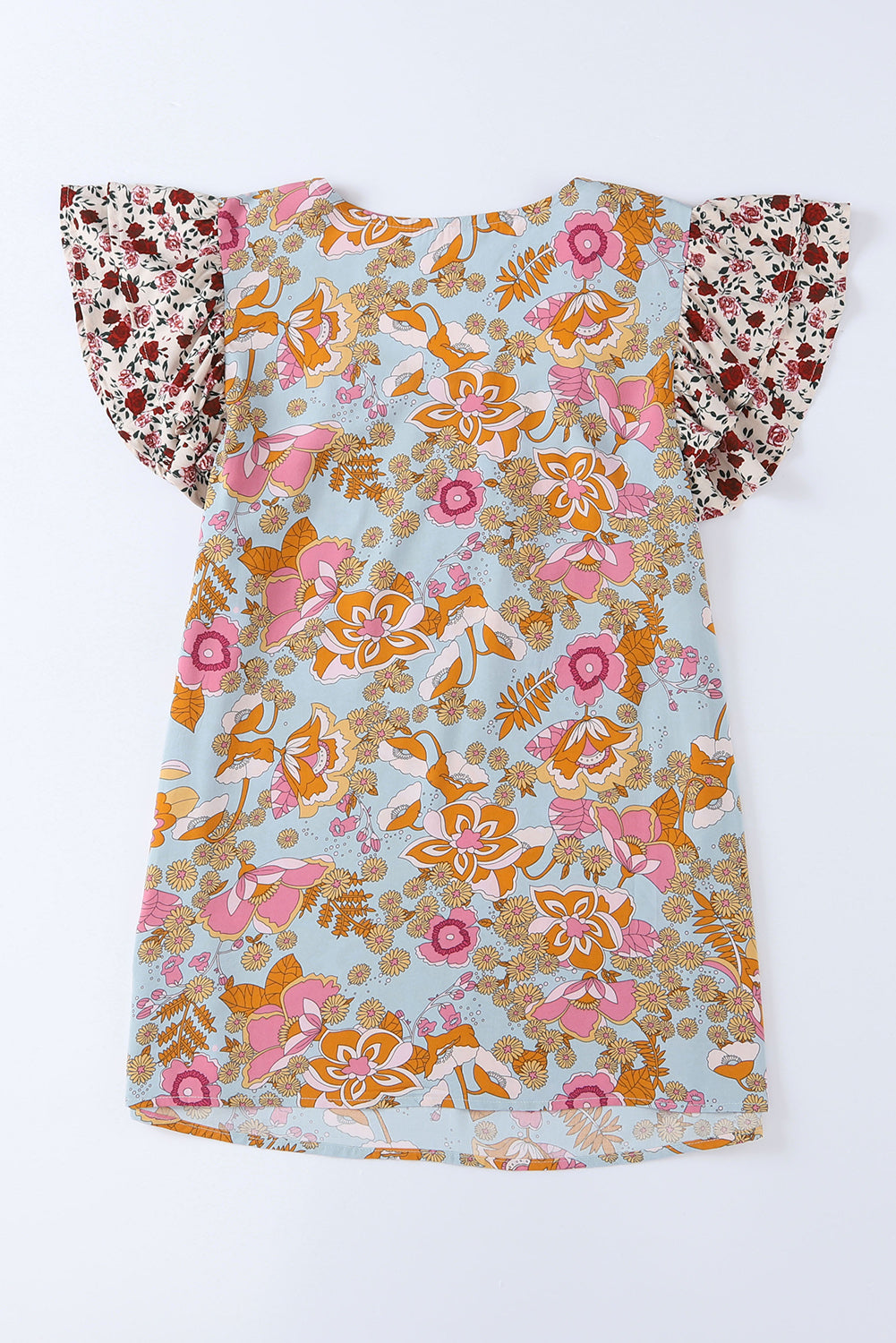 Brown Vintage Floral Smocked Bodice Flare Sleeve Tiered Long Dress