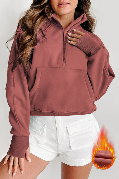 Khaki Printed Plaid Sleeve Patchwork Collared Textured Sweatshirt