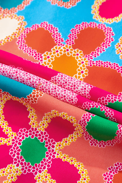 Multicolor Floral Print Smocked Square Neck Ruffles Blouse