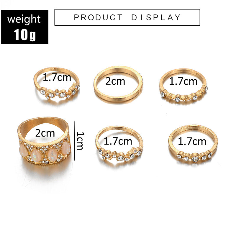 European And American Style Jewelry Diamond Drop-Shaped Opal Ring Set Of 6