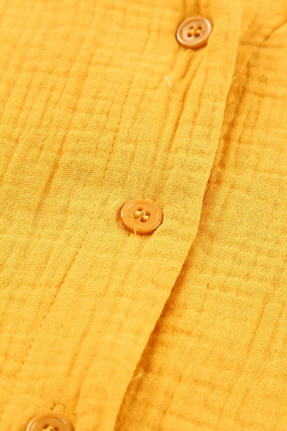 Yellow Button V Neck Crinkle Pocketed Romper