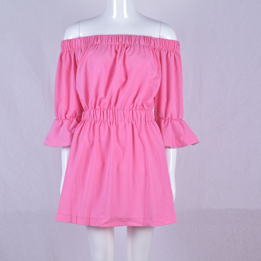 One-line neck waist sexy dress