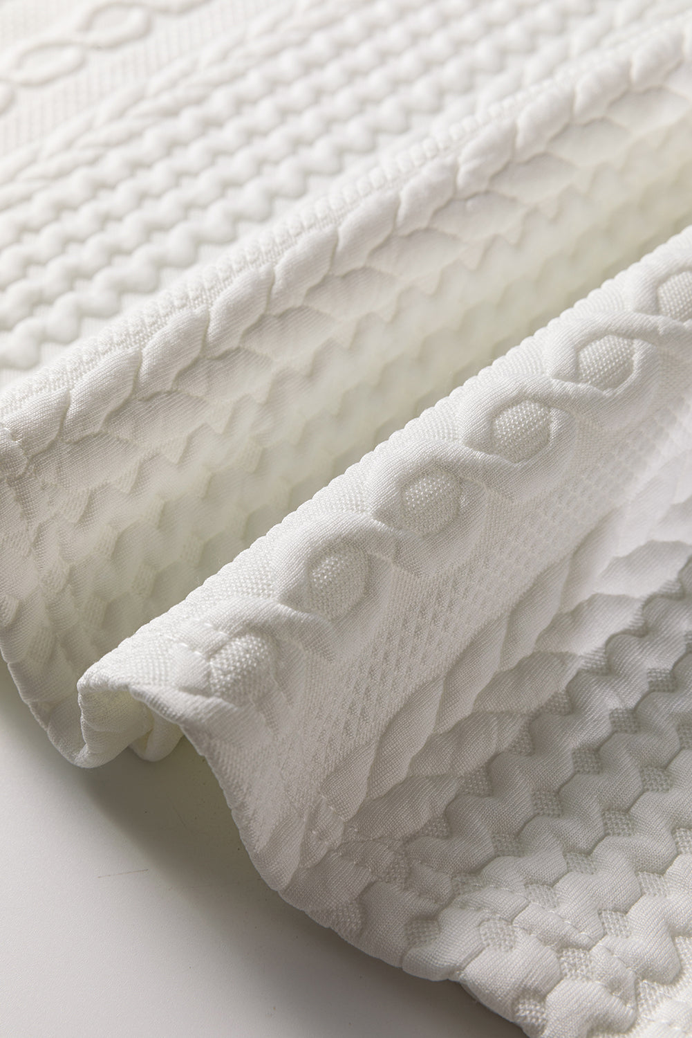 White Solid Color Textured V Neck Drop Shoulder Knit Top