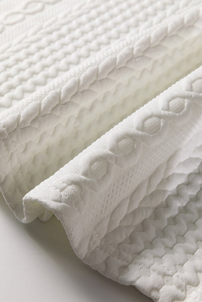 White Solid Color Textured V Neck Drop Shoulder Knit Top