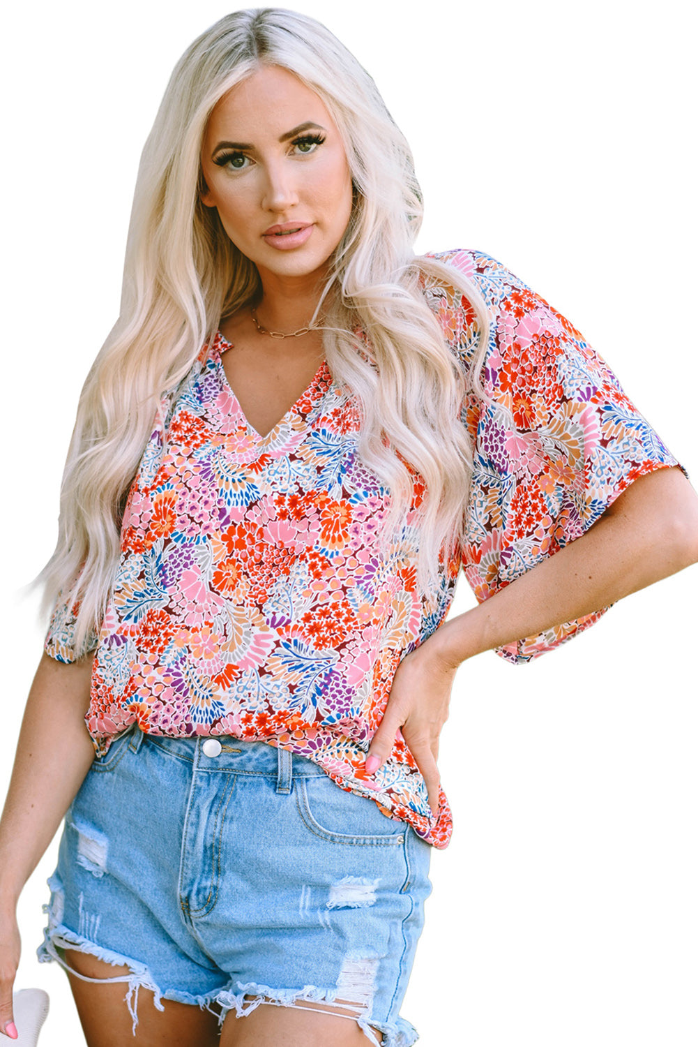 Red Cakewalk Floral Smocked Blouse
